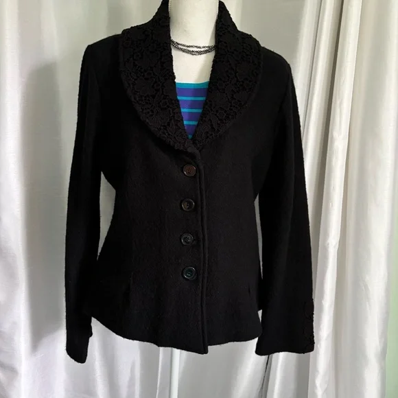 Cynthia Rowley Lace Collar Black Wool Jacket - Picture 5 of 12